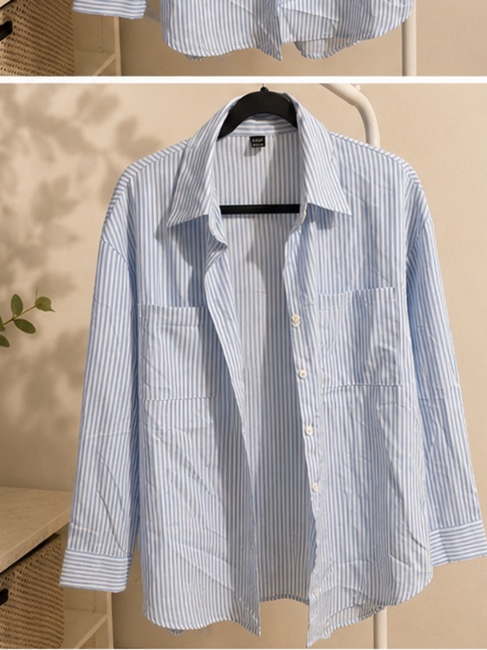 SHEIN Blue and White Striped Button Down Shirt